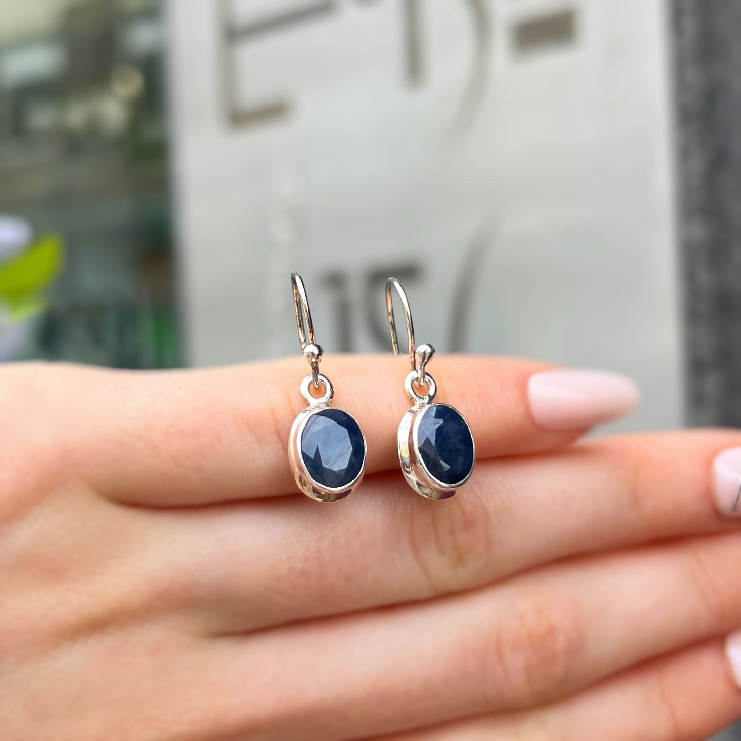 Sterling Silver Minimalistic Bezel Set Faceted Sapphire Drop Earrings