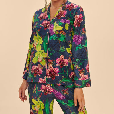 Super Soft Oversized Navy Floral Exotic Evening Long Pyjamas | Powder Accessories