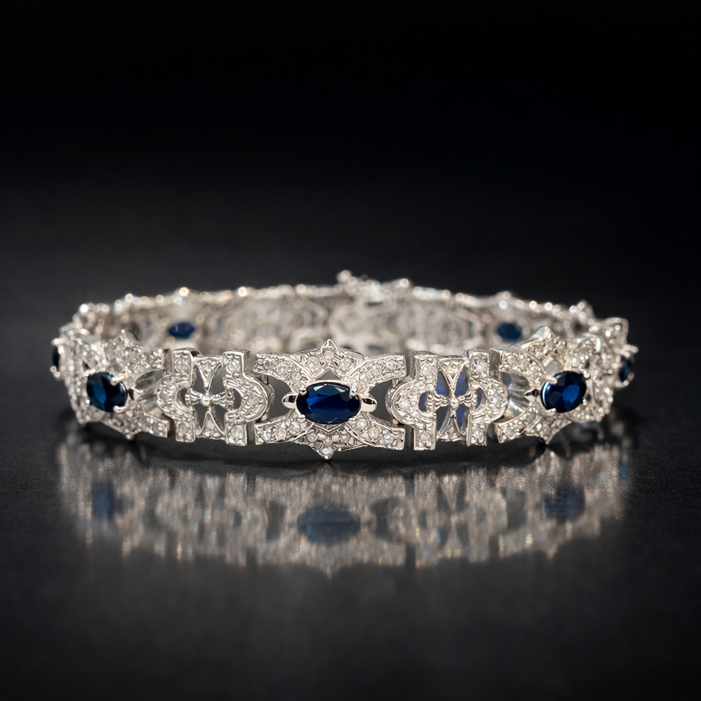 Vintage Sapphire and Diamond 18ct White Gold Bracelet
