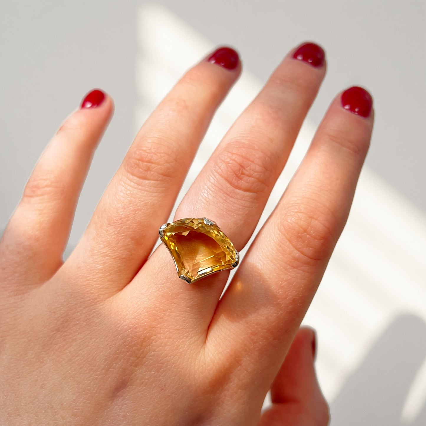 Sterling Silver Abstract Pear Shaped Citrine Cocktail Ring - Size N ½