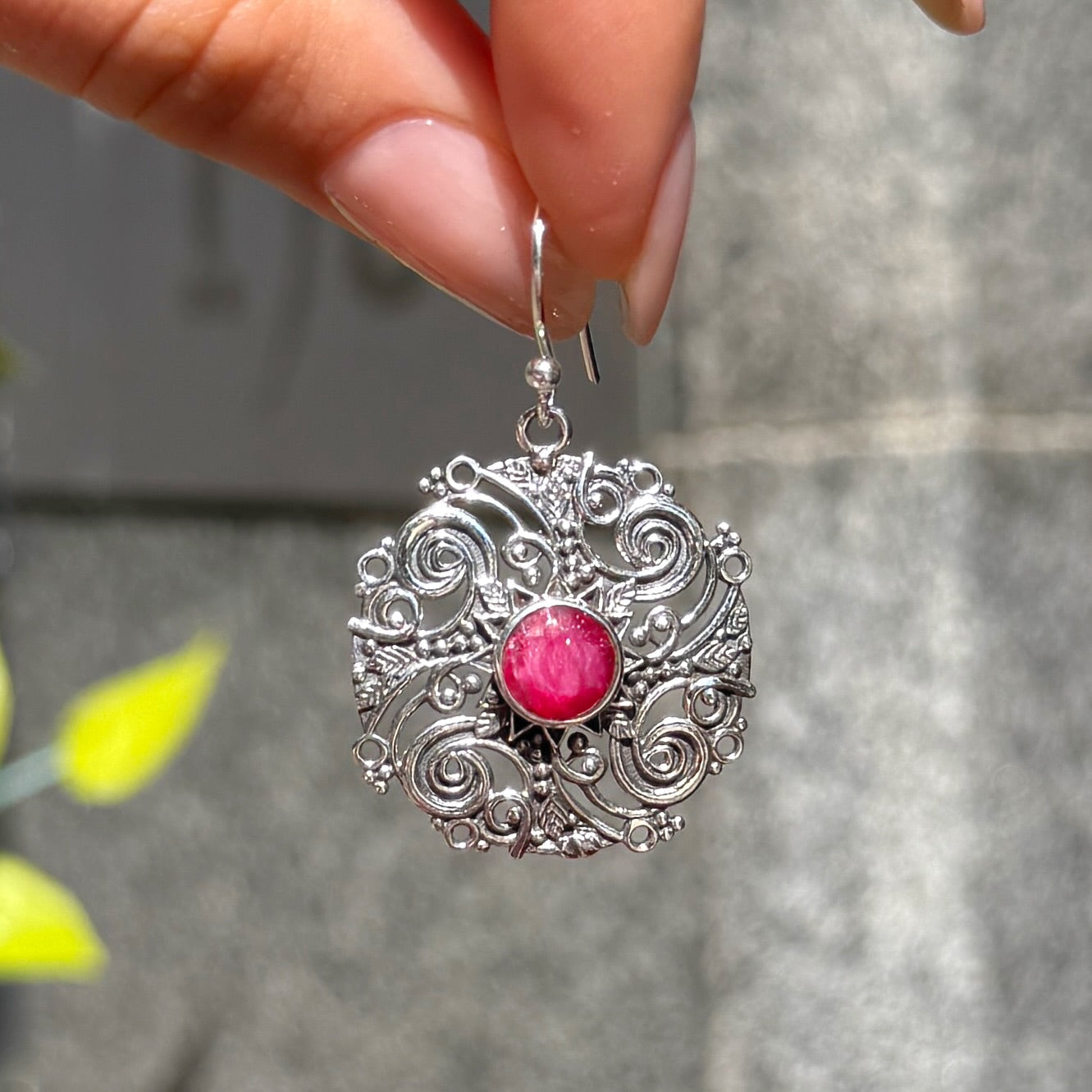 Round Cut Ruby Sterling Silver Boho Drop Earrings