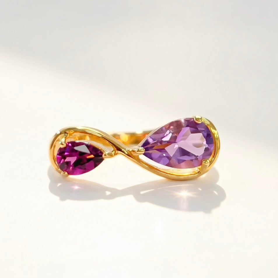 Burgundy & Lilac Gold Infinity 'Toi et Moi' Ring | Size M ½ | Unique & Co.