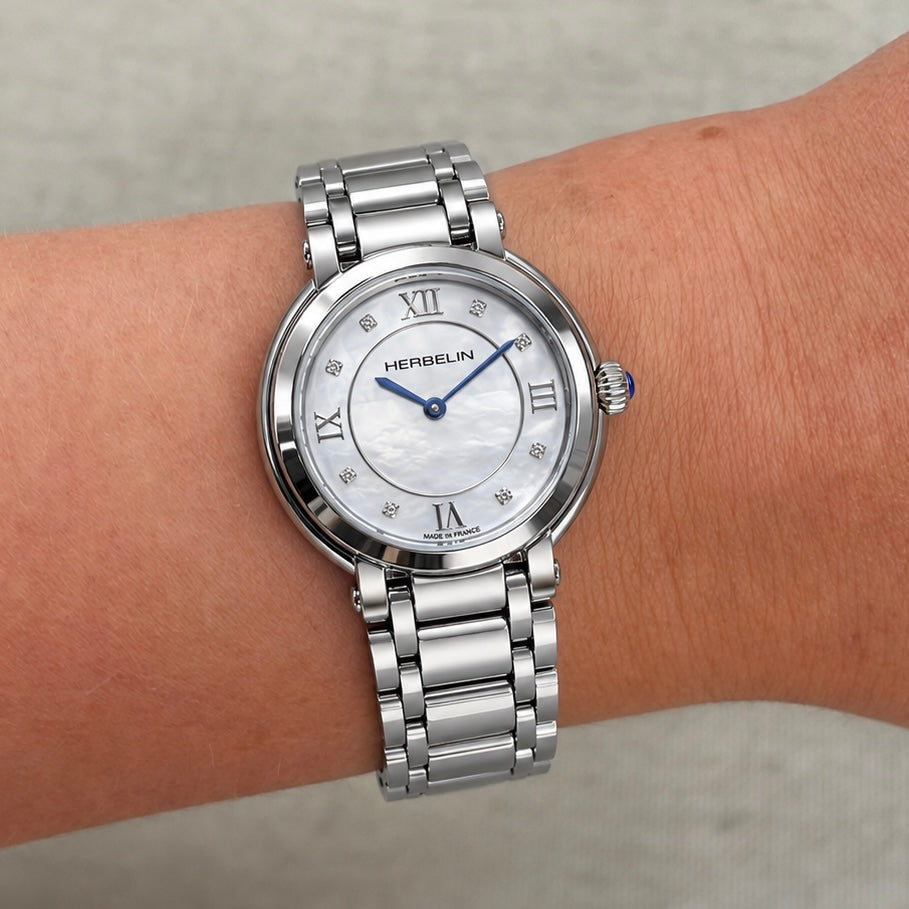 Herbelin | Galet Steel Watch with Mother of Pearl Zircon White Dial | Ladies