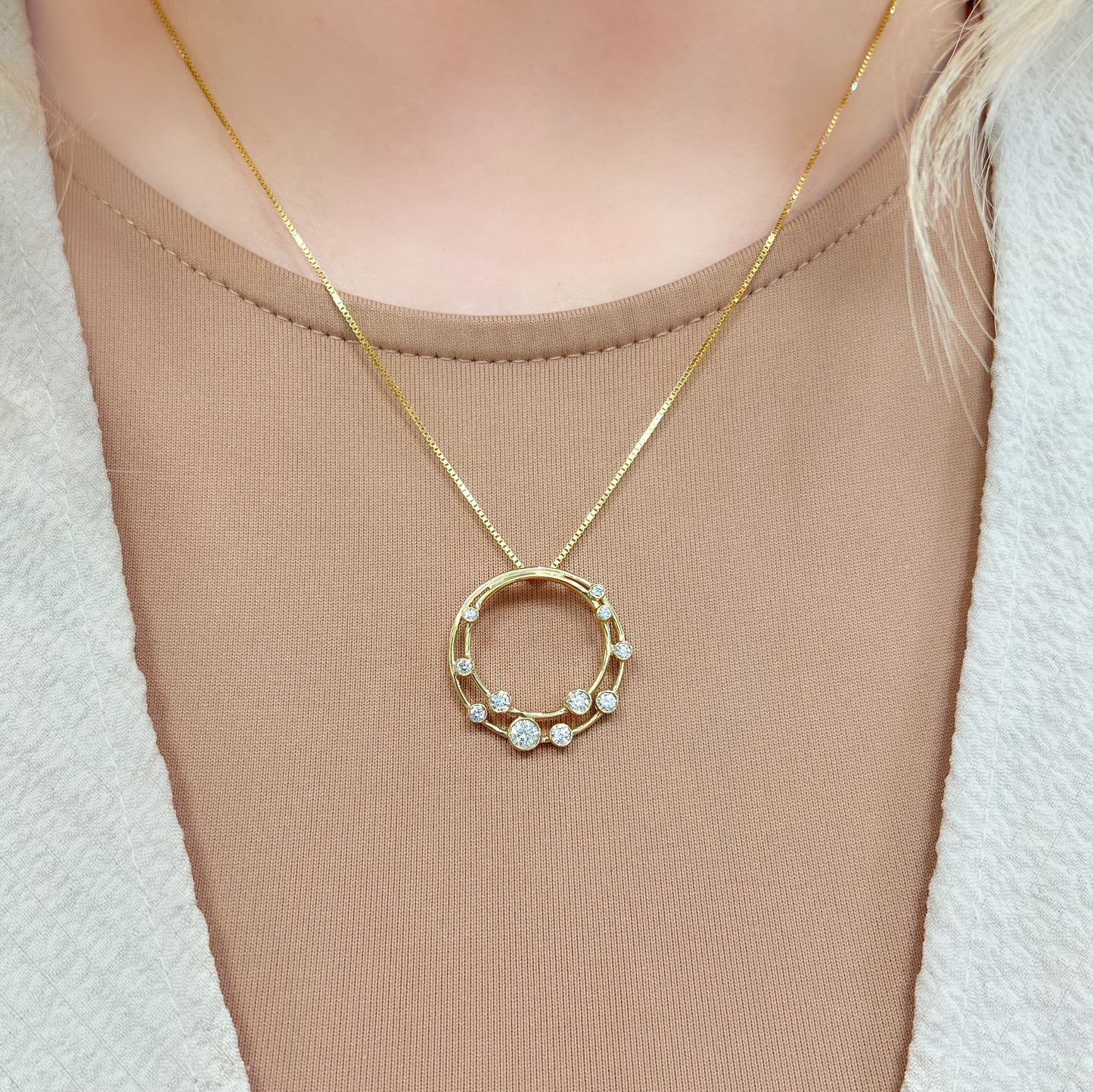 Striking 9ct Yellow Gold Diamond Bubble Necklace