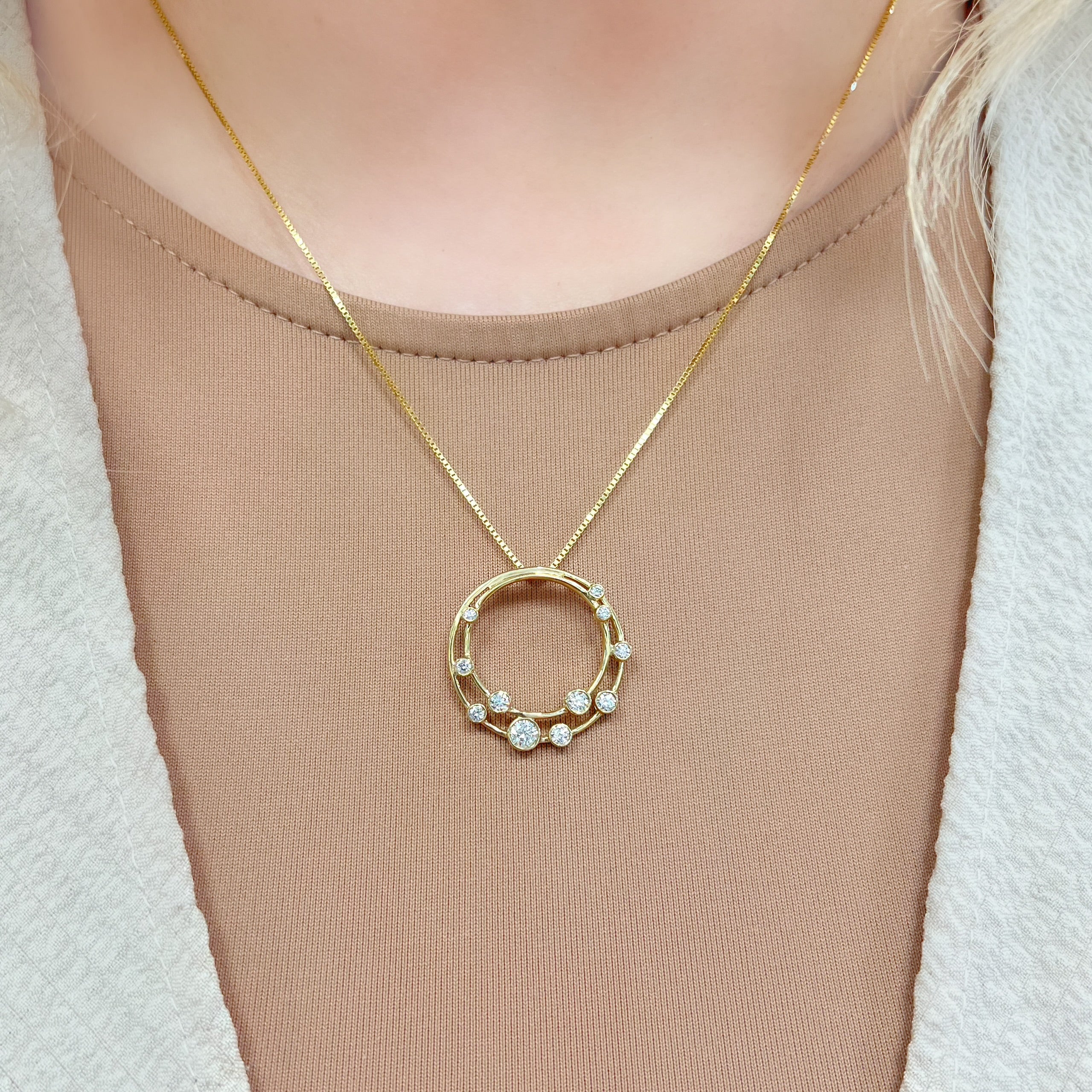 Diamond Bubble 9ct Yellow Gold Necklace