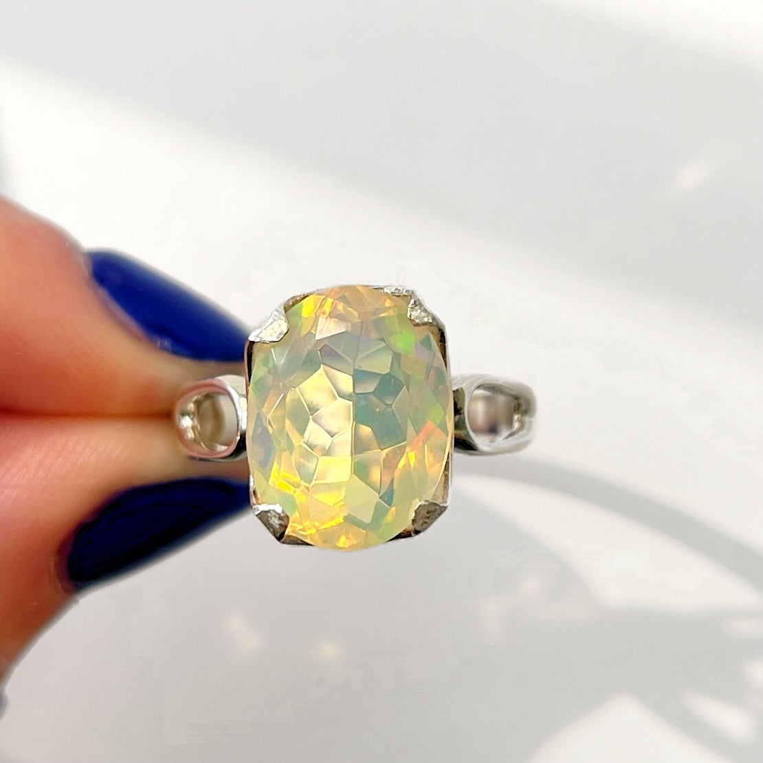Natural Opal Sterling Silver Cocktail Ring | Size O