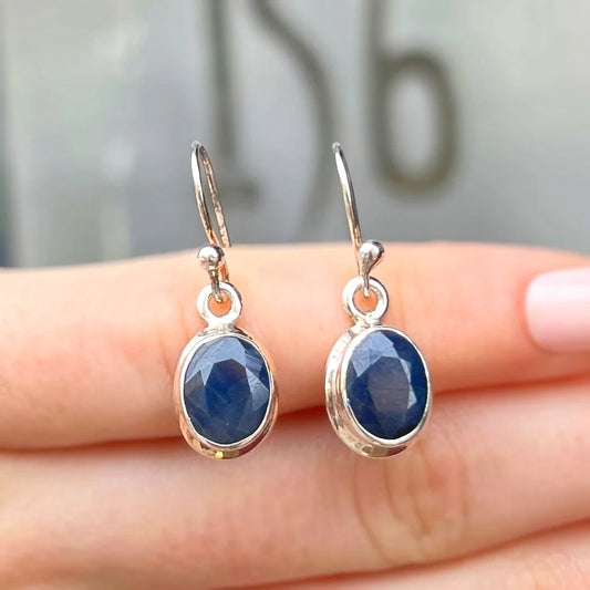 Sterling Silver Minimalistic Bezel Set Faceted Sapphire Drop Earrings