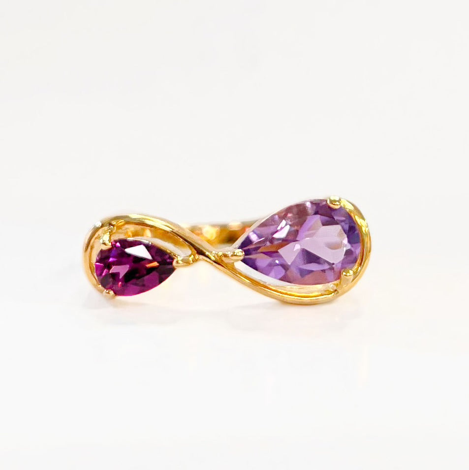 Unique & Co. Gold Burgundy & Lilac Infinity ‘Toi et Moi’ Ring - Size M ½