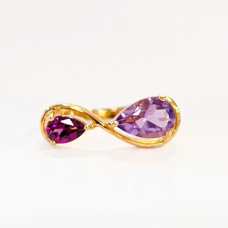 Unique & Co. Gold Burgundy & Lilac Infinity ‘Toi et Moi’ Ring - Size M ½