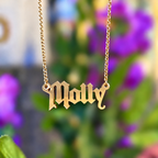 Personalised 9ct Gothic Gold Name Dropper Necklace | Made to Order