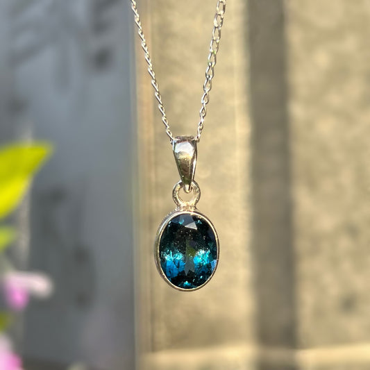 Sterling Silver Oval Cut London Blue Topaz Necklace