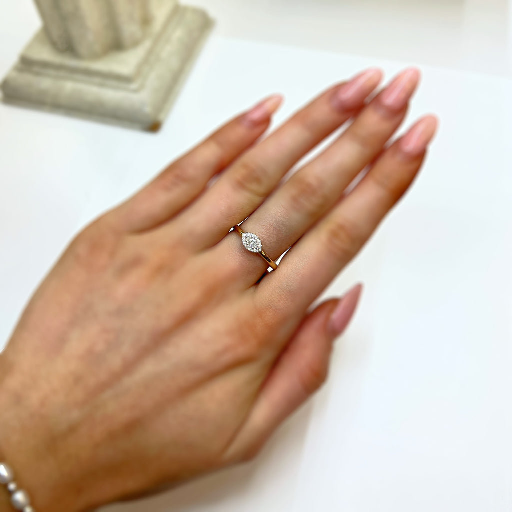 Diamond 9ct Yellow Gold Eye Shape Ring | Size O
