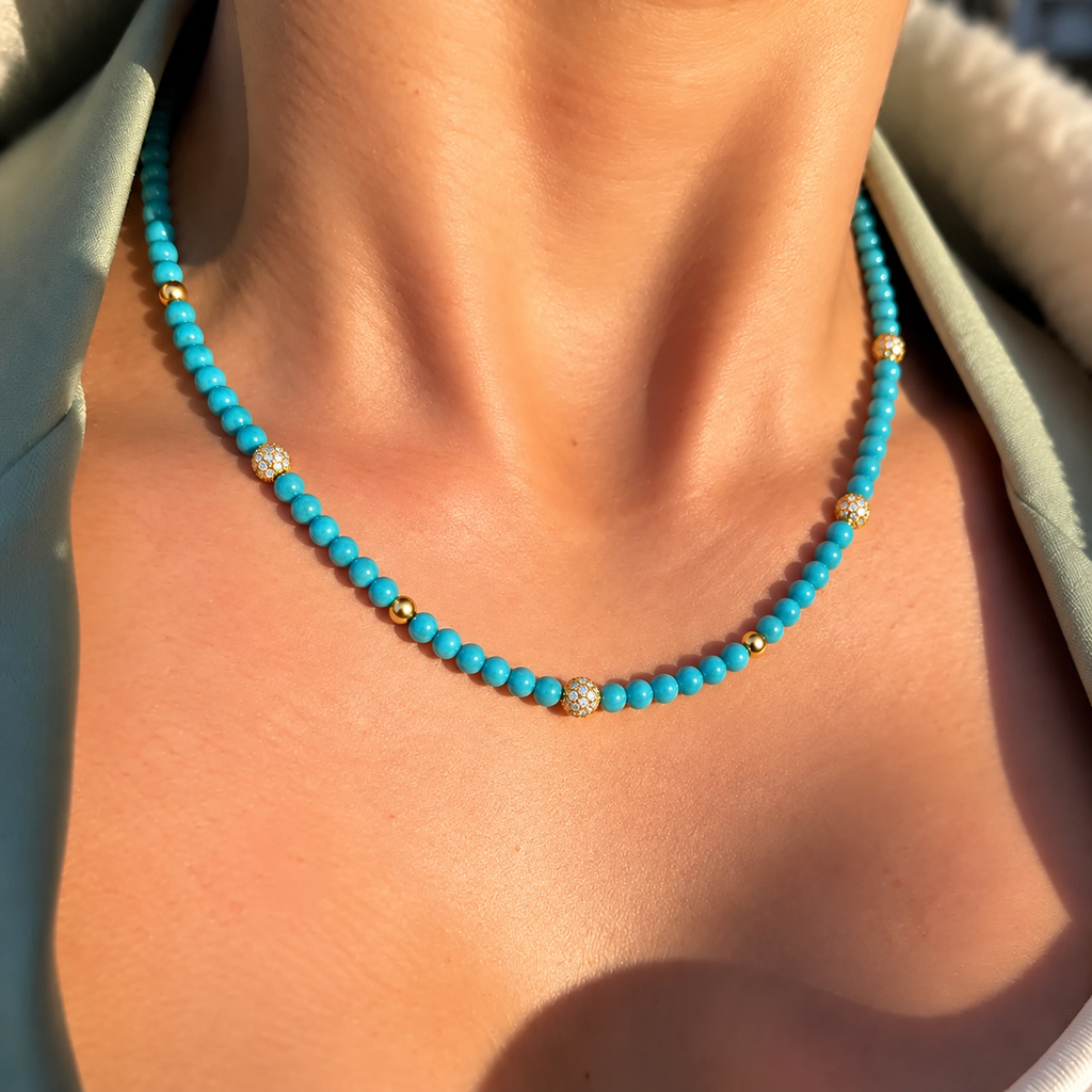 Turquoise 14ct Gold Plated Beaded Necklace | Ania Haie