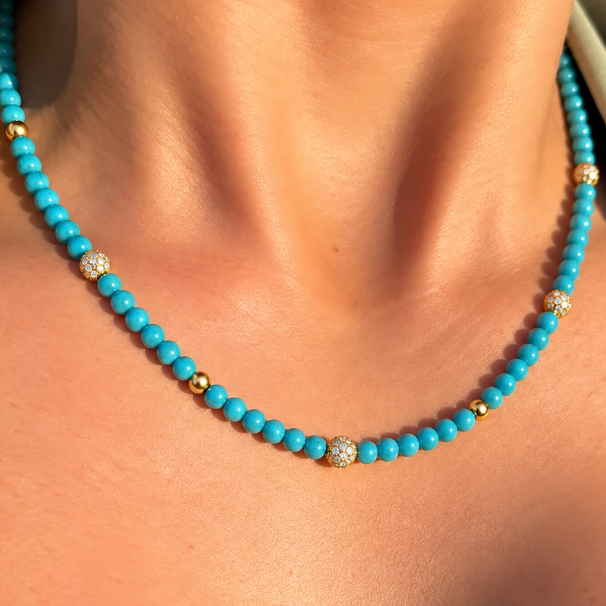 Turquoise 14ct Gold Plated Beaded Necklace | Ania Haie