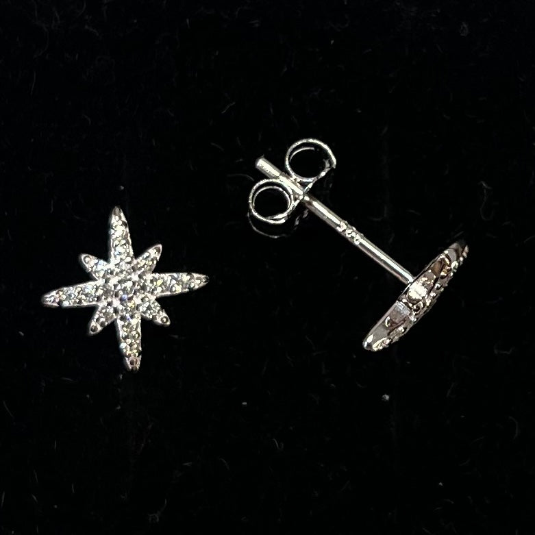 Cubic Zirconia Sterling Silver North Star Stud Earrings