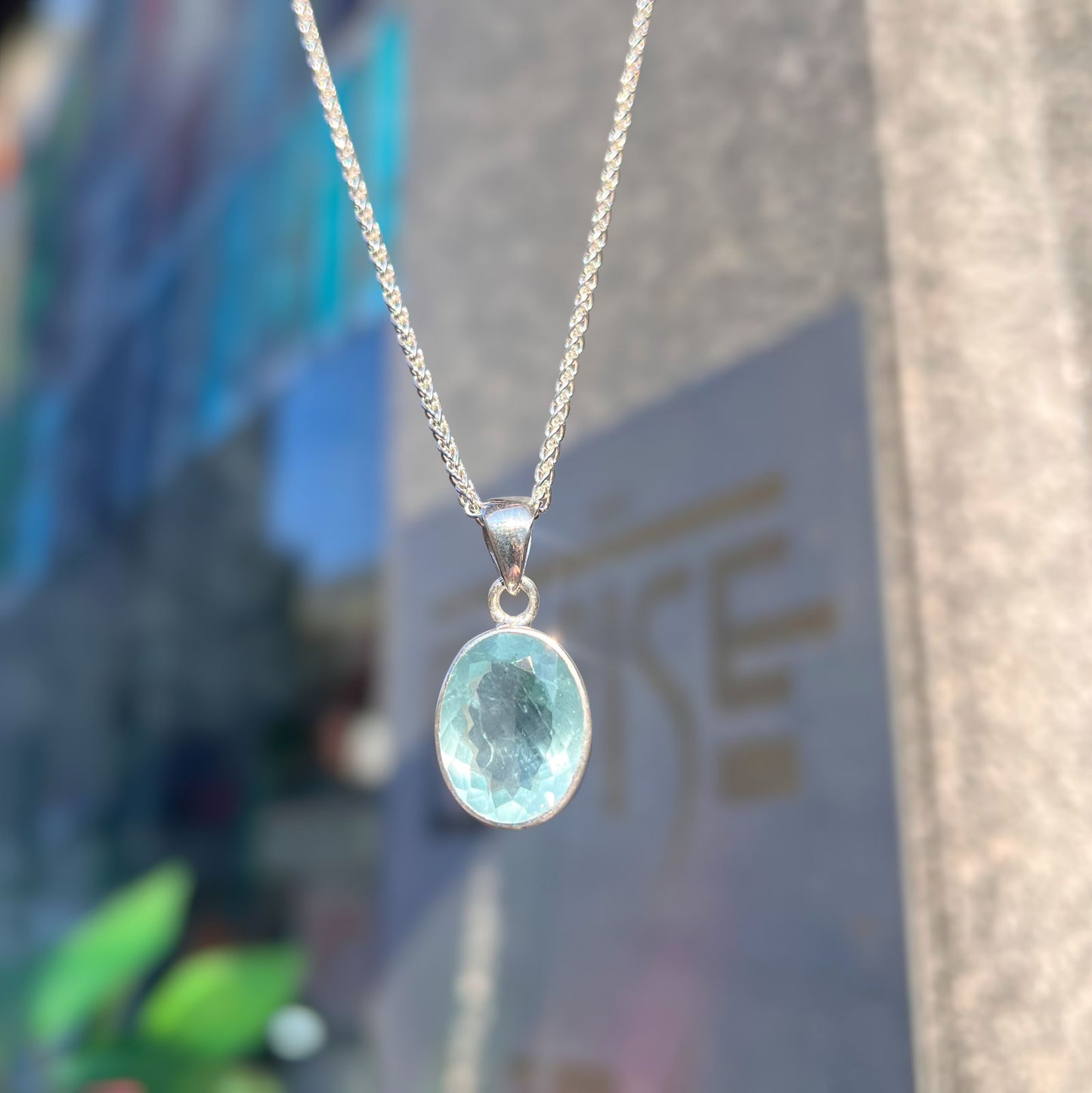 Sterling Silver Oval Aquamarine Pendant