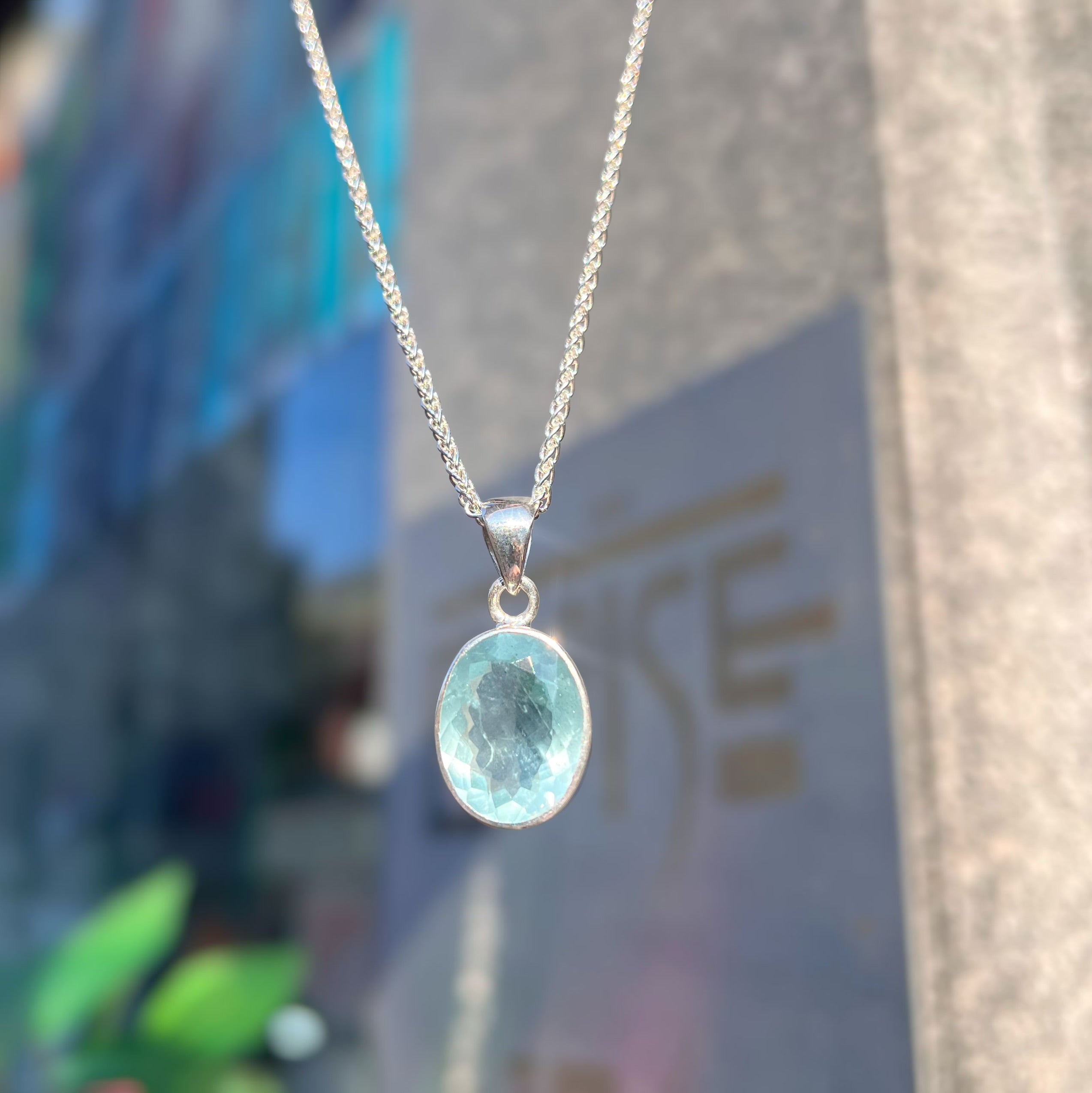Oval Aquamarine Sterling Silver Pendant
