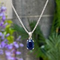 Oval Cut Blue Sapphire Sterling Silver Pendant & Chain