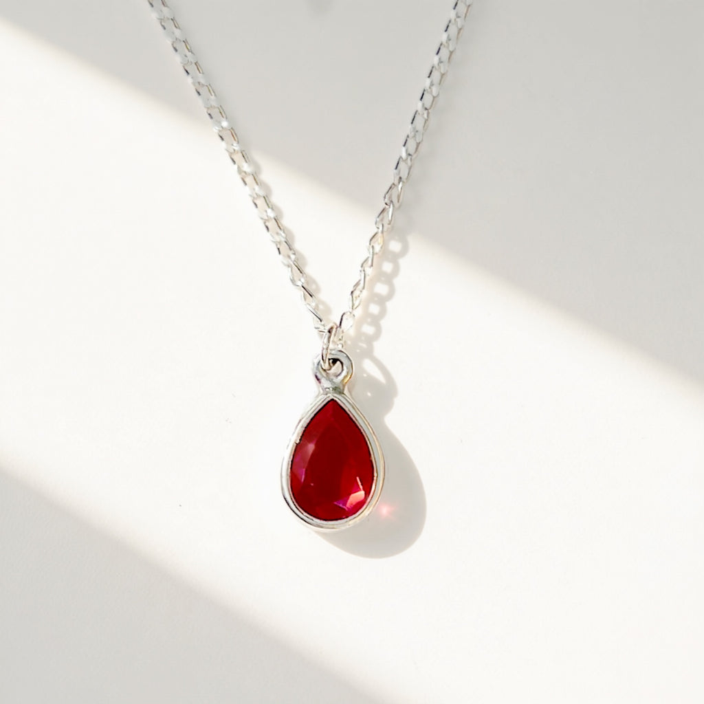 Pear Ruby Sterling Silver Dainty Necklace