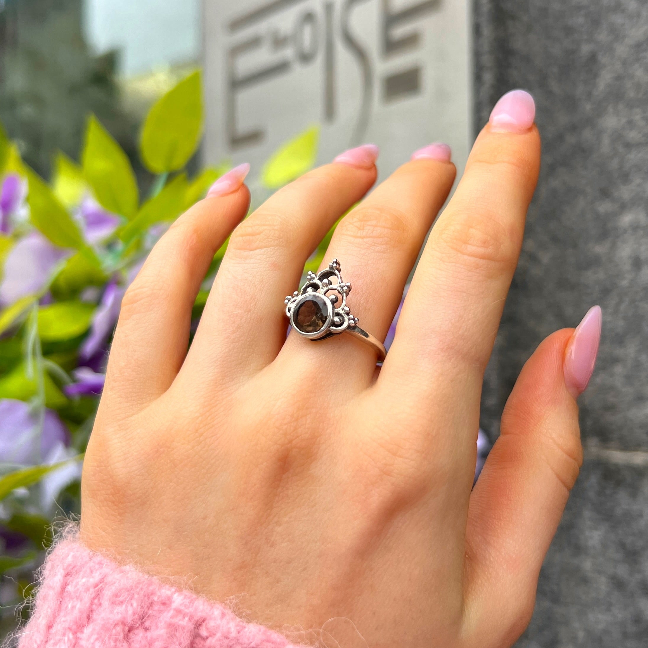 Smoky Topaz Sterling Silver Boho Ring | Size O