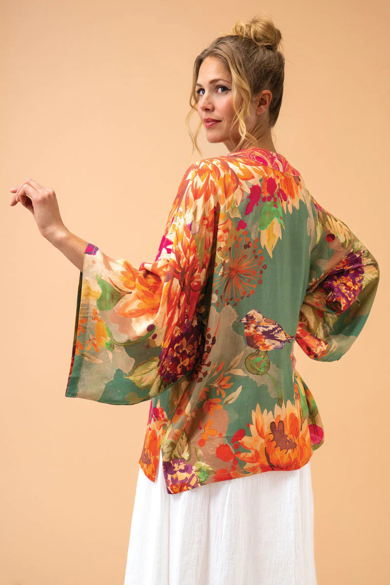 Powder Accessories Birds and Blooms Kimono Jacket - Sage