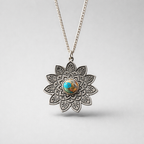 Turquoise Sterling Silver Bohemian-Inspired Mandala Necklace