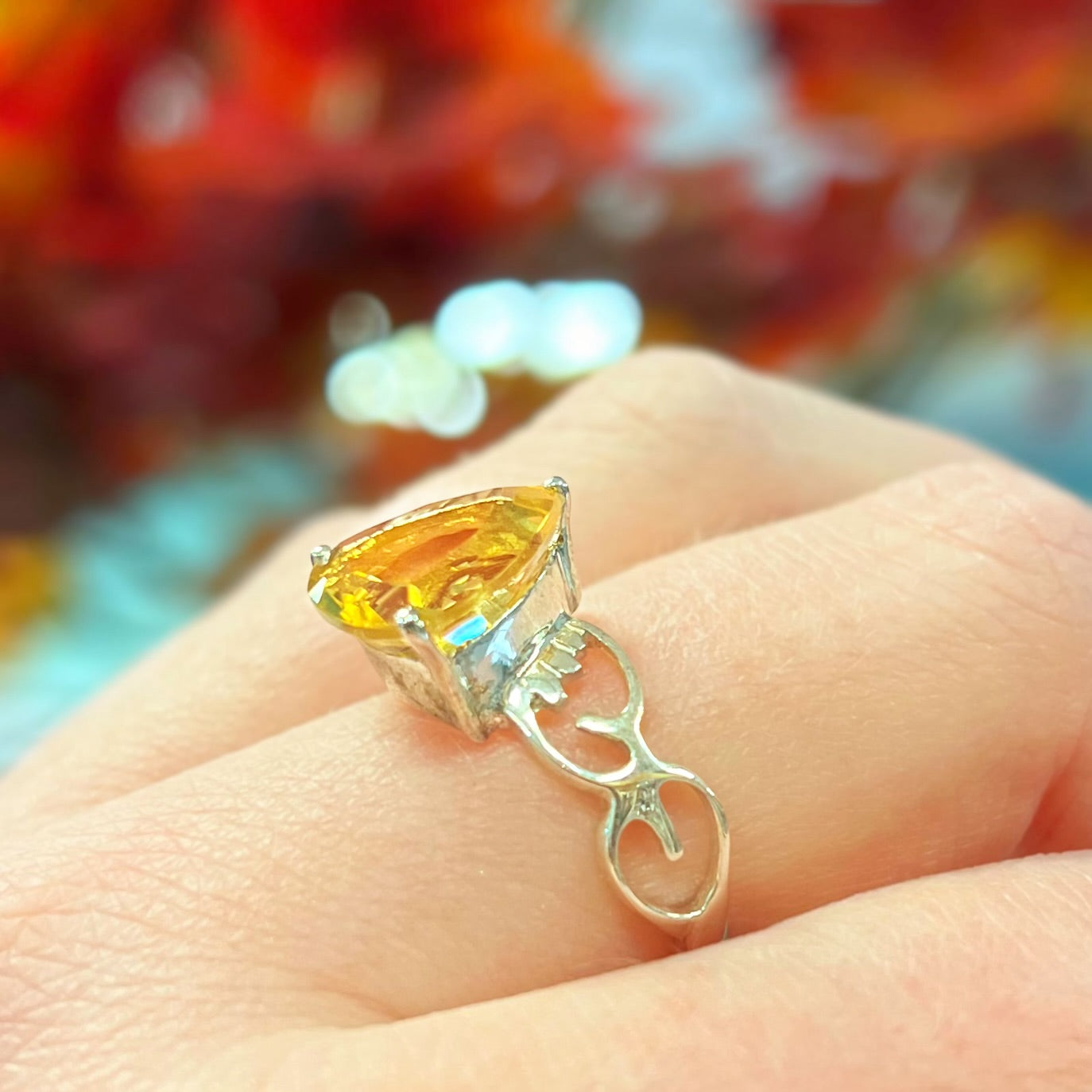 Sterling Silver Golden Trillion-Cut Citrine Ring - Size P