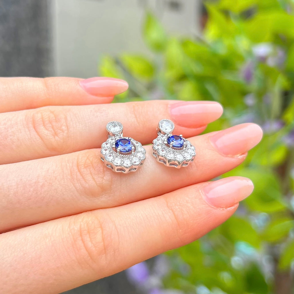 Blue Cubic Zirconia Sterling Silver Stud Earrings