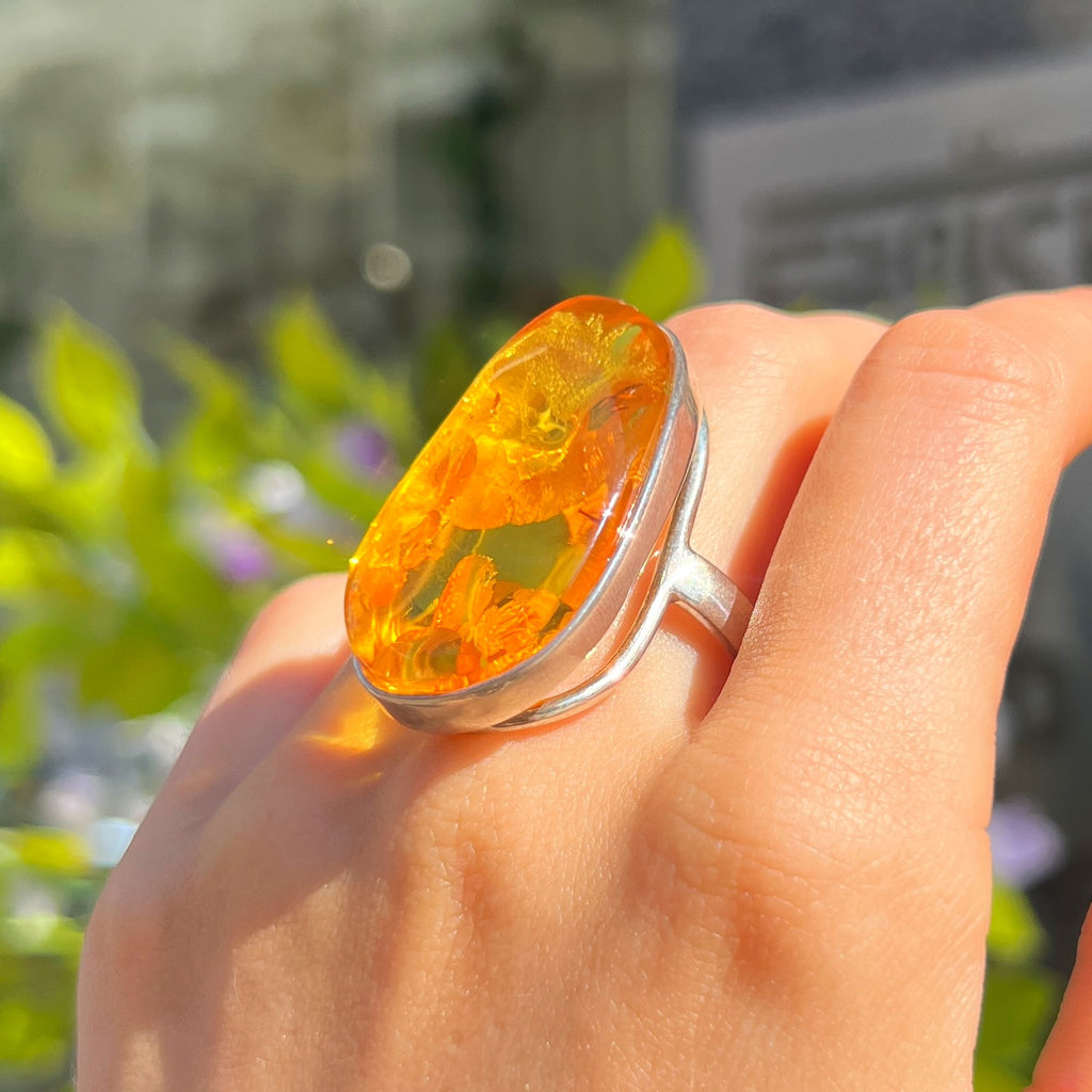Orange Amber Sterling Silver Super Chunky Ring | Size R
