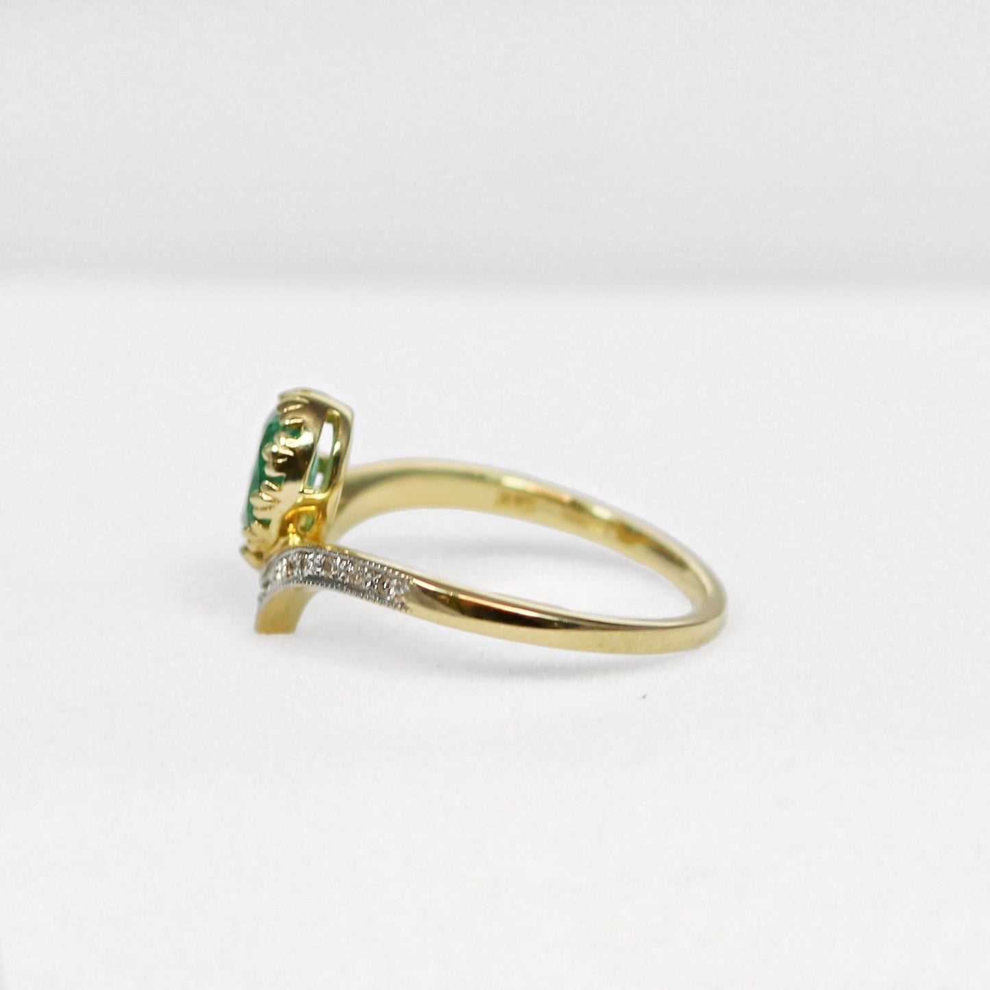 'Ariel' Ring - 9ct Yellow Gold Emerald and Diamond Wishbone Size N ½