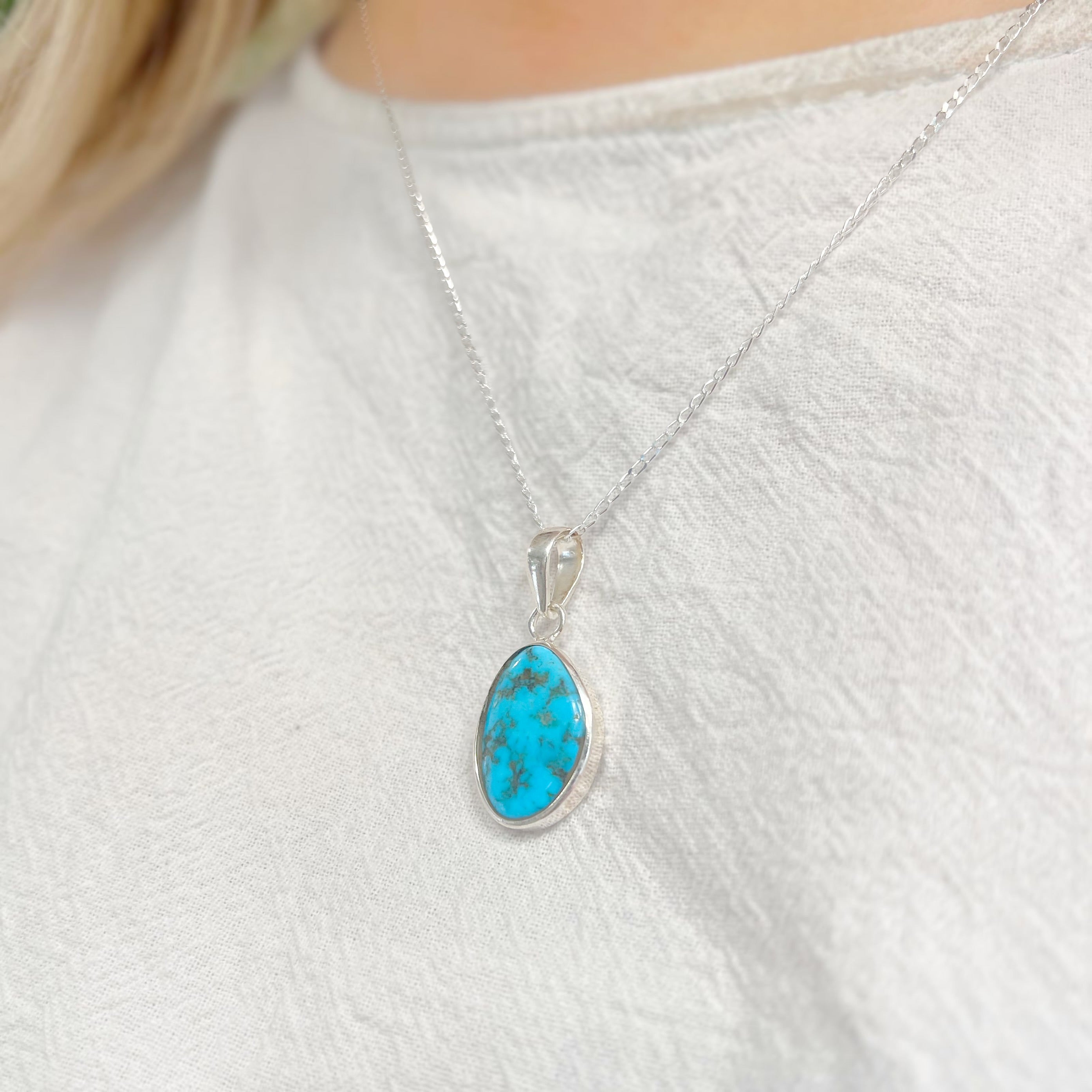Irregular Shaped Turquoise Sterling Silver Necklace