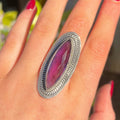 Checkerboard Cut Marquise Amethyst Sterling Silver Ring | Size R ½