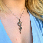 Celestial Moon and Stars Marcasite Sterling Silver Necklace