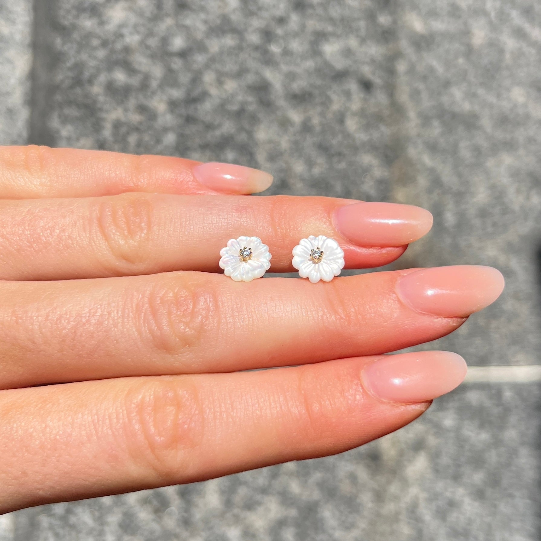Mother of Pearl & Cubic Zirconia 9ct Gold Plated Flower Stud Earrings