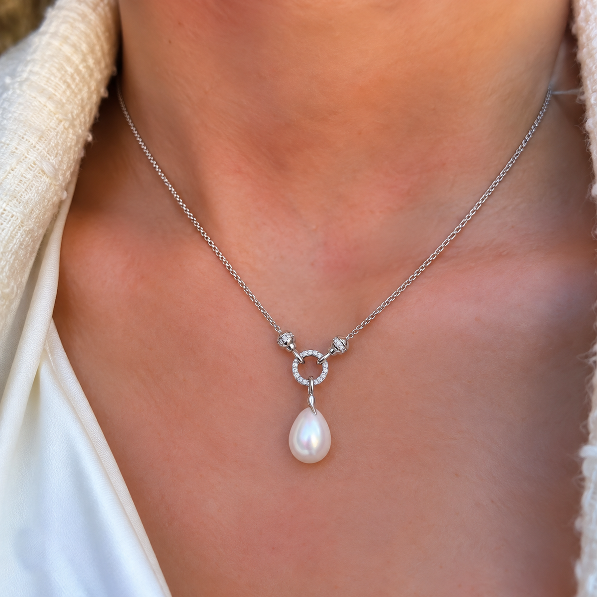 Silver Linked Shell Pearl Drop Pendant Necklace | Ania Haie