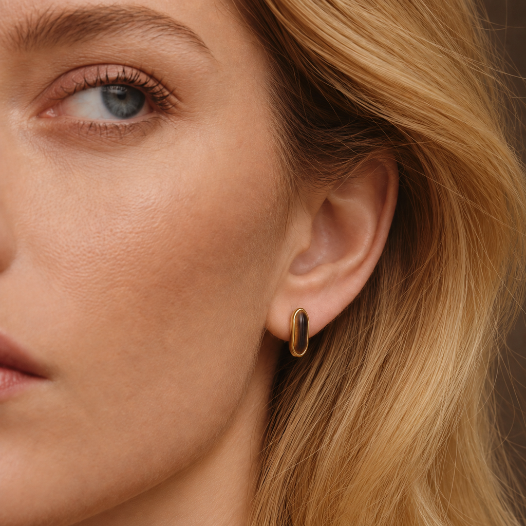 14ct Gold Plated Tiger Eye Huggie Hoop Earrings | Ania Haie
