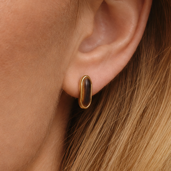 14ct Gold Plated Tiger Eye Huggie Hoop Earrings | Ania Haie