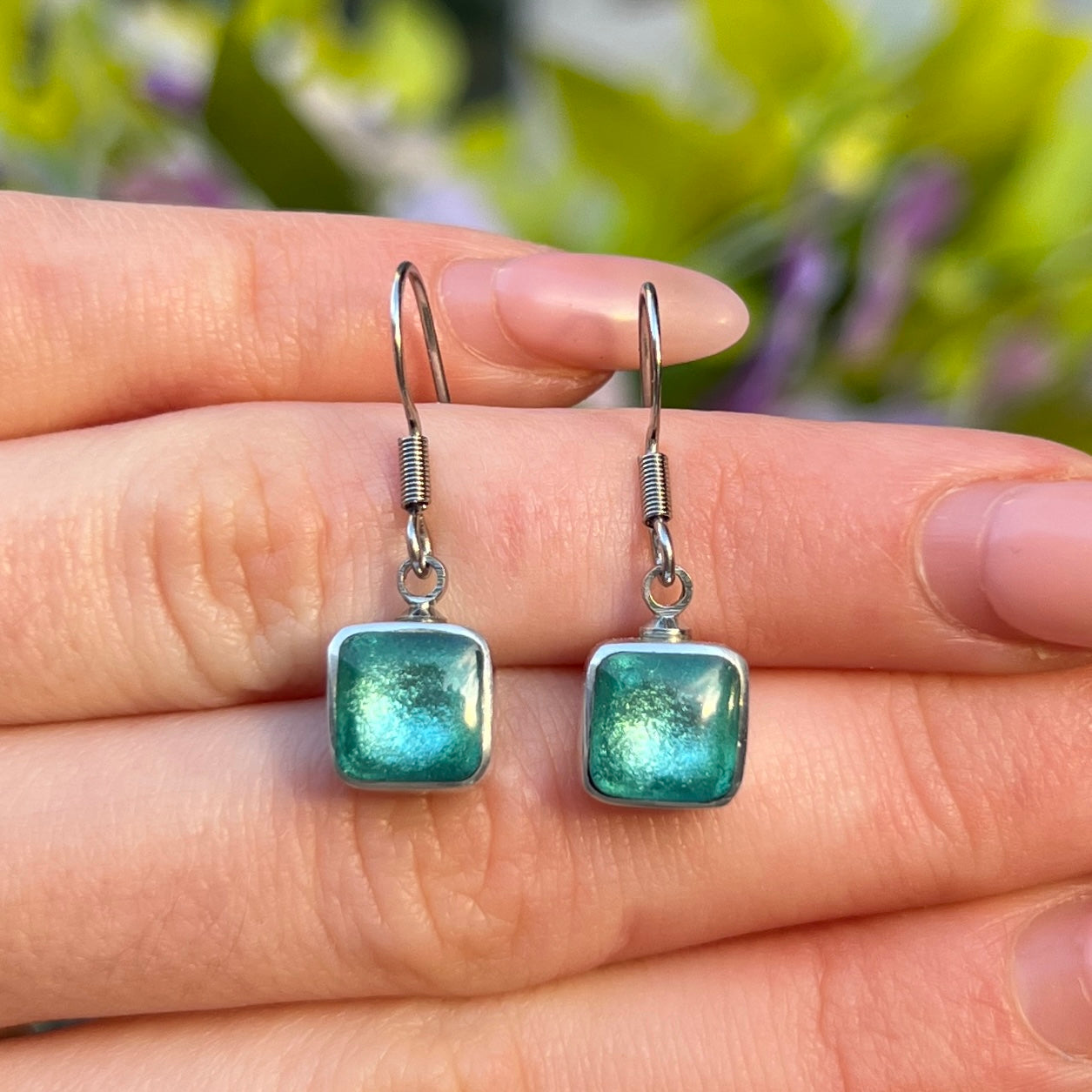 Pre-Order | Mint Blue Square Drop Earrings | Watch This Space