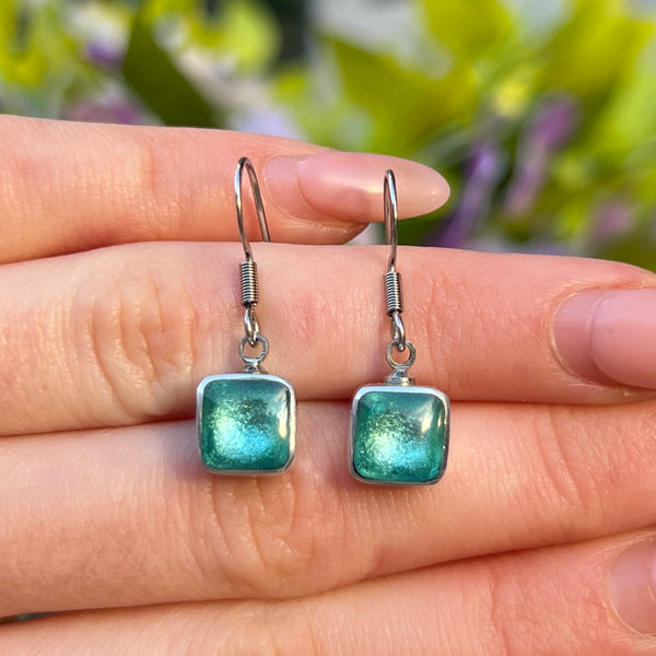 ‘Watch This Space’ Turquoise Blue Square Drop Earrings