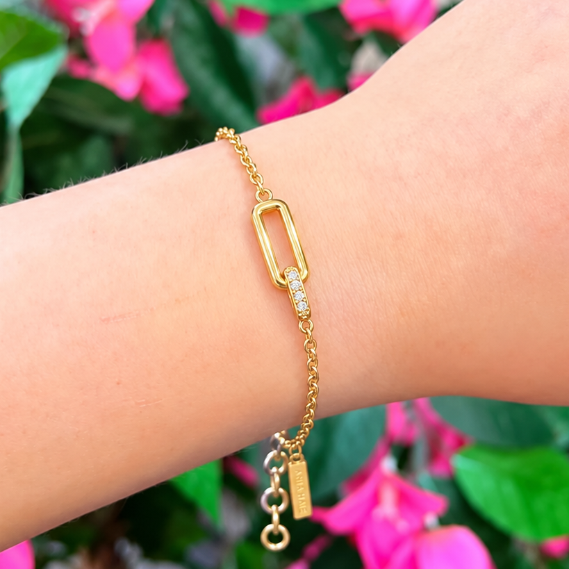 14ct Gold Plated Cubic Zirconia Glam Interlock Bracelet | Ania Haie