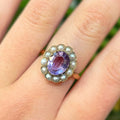 Vintage Amethyst and Pearl 9ct Yellow Gold Cluster Ring | Size O