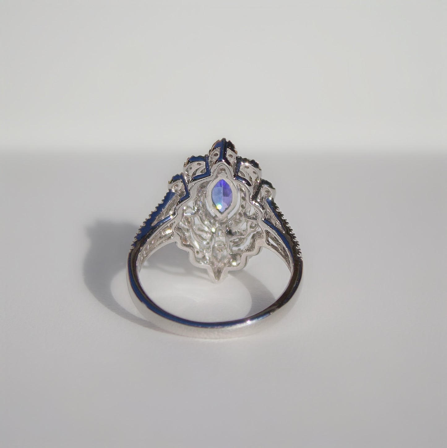 The 'Victoria' Ring - Sparkling 18ct White Gold Marquise Tanzanite and Diamond - Size O