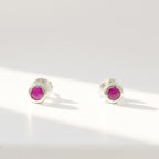 Bezel Set Round Ruby Sterling Silver Small Stud Earrings