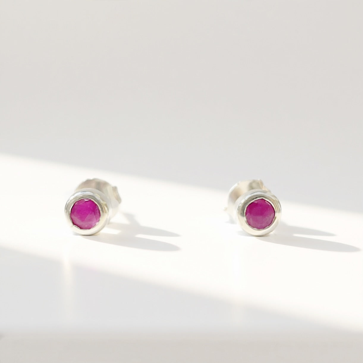 Bezel Set Round Ruby Sterling Silver Small Stud Earrings