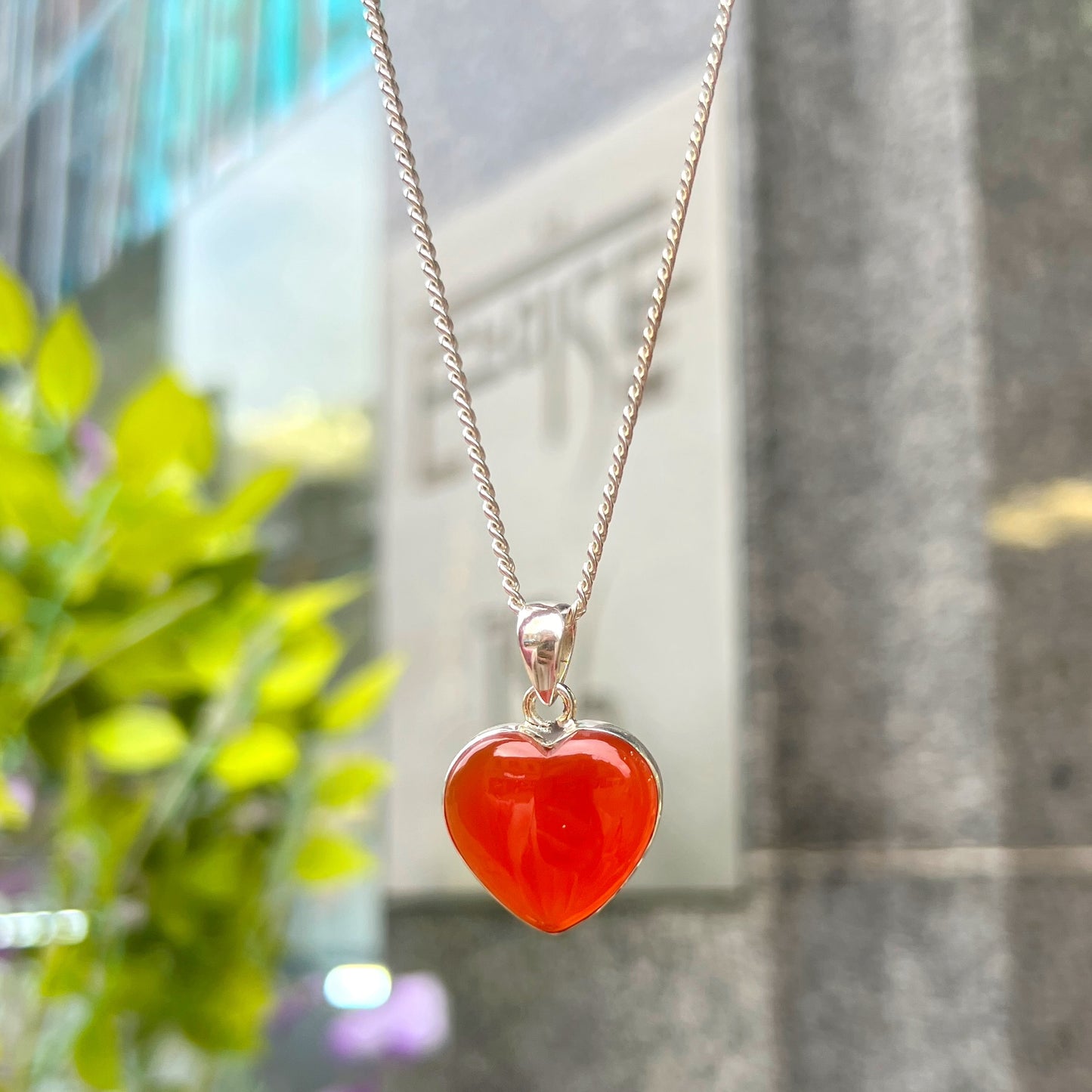 Sterling Silver Orange Carnelian Love Heart Necklace