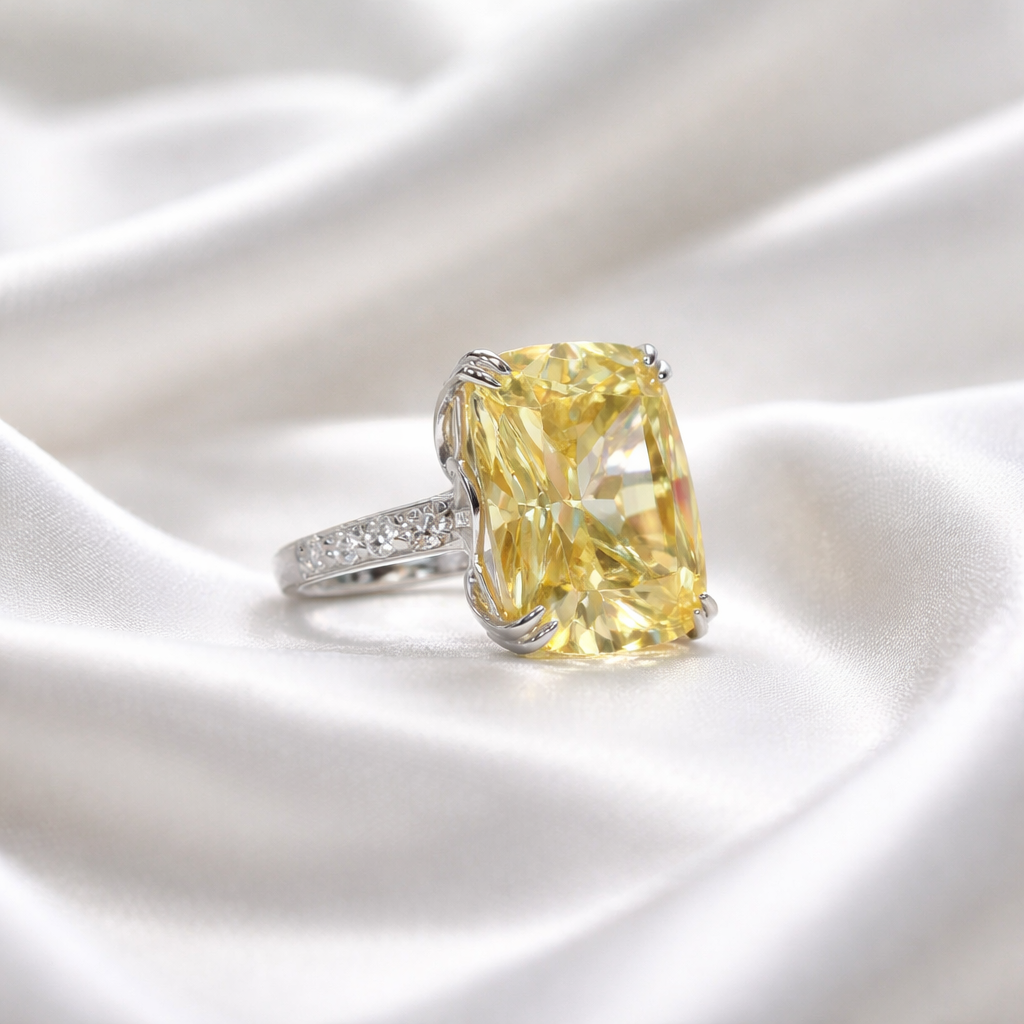 Lemon Yellow Cubic Zirconia Sterling Silver Dress Ring