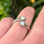 Two Hearts White Opal Sterling Silver Ring | Adjustable Size