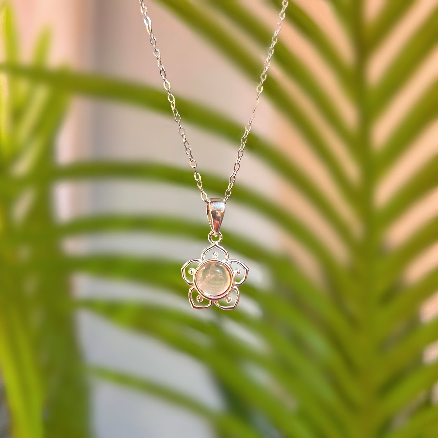 Pink Rose Quartz Sterling Silver Flower Necklace