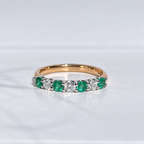 Emerald and Diamond Dainty 9ct Yellow Gold Half Eternity Ring | Size O