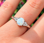 Opal & Cubic Zirconia Sterling Silver Ring - Size P